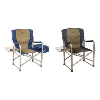 Kamp-Rite Folding Tailgating Camping Director's Chairs with Side Tables and Built In Cooler, Tan/Blue (2 Pack)