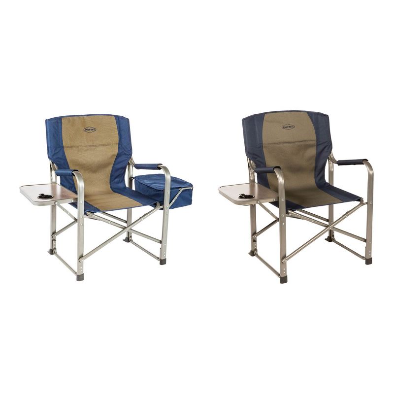 Kamp-Rite Folding Tailgating Camping Director's Chairs with Side Tables and Built In Cooler, Tan/Blue (2 Pack), 1 of 7