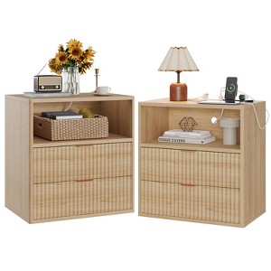 Fluted Farmhouse Night Stand, 23" Mid-Century Modern Nightstand, 2 Drawers End Table, Wood Side Table Set for Bedroom Sofa Home Office - 1 of 4