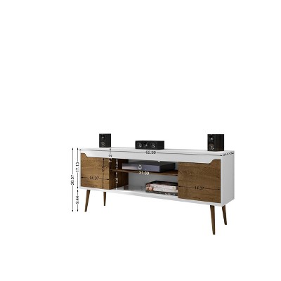 Bradley 63'' Glossy White and Rustic Brown Wood TV Stand with Cabinet