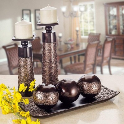 Dublin Brown Metal Textured Tall Candlestick Set