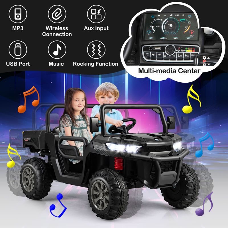 Costway 24V Ride on Dump Truck Electric 2-Seater Kids UTV w/Dump Bed & Bight Lights and Remote Control Rocking Function Red, 5 of 8