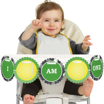 Big Dot of Happiness You Got Served - Tennis 1st Birthday Highchair Decor - I Am One - First Birthday High Chair Banner