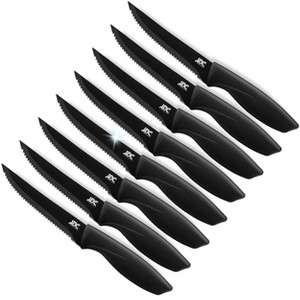 Lux Decor 8 Piece Steak Knives Set Stainless Steel Serrated Ultra Sharp Knives Dishwasher Safe High Carbon Knife Set Black - 1 of 4