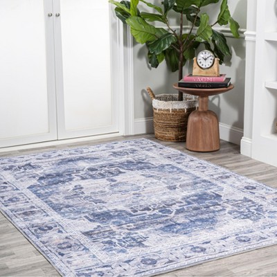 Alanya Navy/Cream Medallion Easy-Care Synthetic Area Rug - 3' x 5'