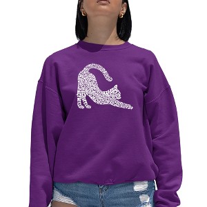 LA Pop Art Stretching Cat - Women's Word Art Crewneck Sweatshirt - 1 of 4