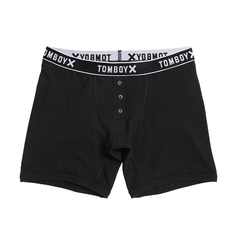 TomboyX 6 Fly Boxer Briefs Underwear, Cotton Stretch Comfortable Boy  Shorts (XS-6X) Black Logo 4X Large