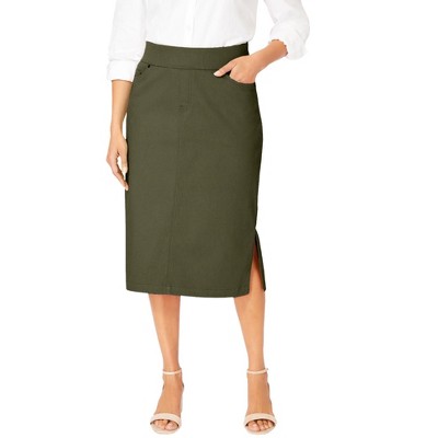 Jessica London Women's Plus Size Comfort Waist Stretch Denim Midi Skirt