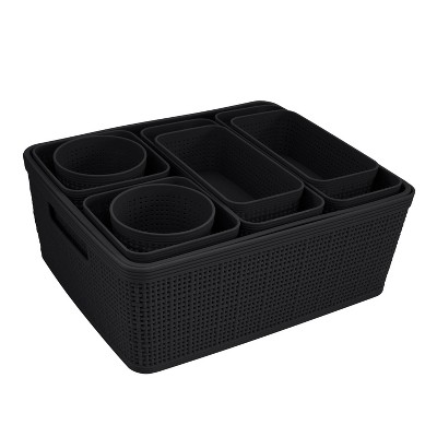 Simplify 10 Pack Plastic Organizing Storage Basket Set, Grey 