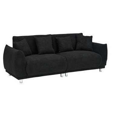 NicBex Teddy Fabric Loveseat Sofa Mid Century Modern Love Seat Couches with 4 throw pillows and hardware feet,Suitable for Bedroom,Living Room