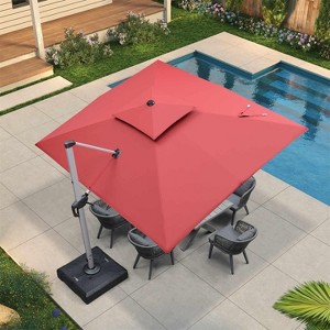 PURPLE LEAF Patio Outdoor Cantilever Umbrella with Heavy Duty Base Large Rectangle Umbrella Windproof Offset Umbrella for Garden Deck Pool - 1 of 4