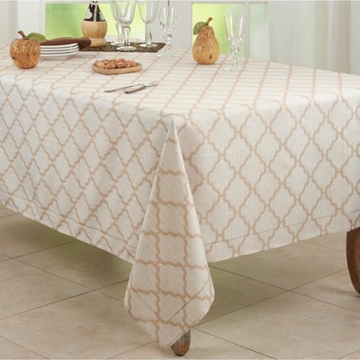 Taupe Rectangular Fabric Tablecloth with Laser-Cut Hemstitch Border