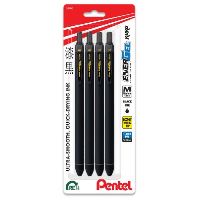 4ct EnerGel Kuro Liquid Gel Pen 0.7mm Medium Line Black - Pentel: Quick Drying, Rubber Grip, Office Stationery
