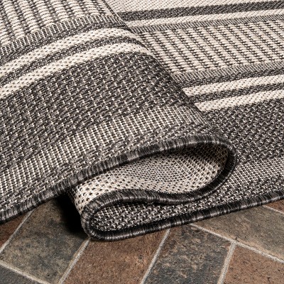 Haynes Black and Cream Striped Synthetic 3x5 Rug