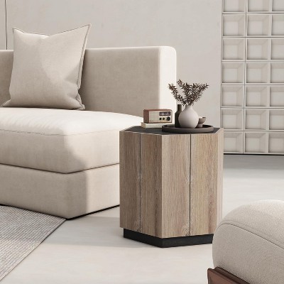 Coffee Table with Drawers, Modern Hexagonal Living Room End Table, Accent Side Table for Living Room Bedroom Office