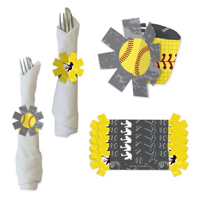 Big Dot of Happiness Grand Slam - Fastpitch Softball - Birthday Party or Baby Shower Paper Napkin Holder - Napkin Rings - Set of 24