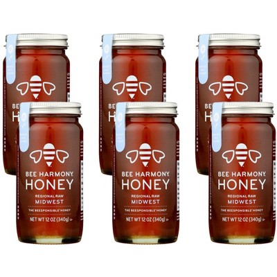 Bee Harmony Regional Raw Midwest Honey - 6 pack, 12 oz