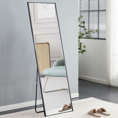 FURNIinspire Full Length Mirrors Floor Standing Wall Mirror, Bedroom Foyer Clothing Store Wall Mounted Mirror, Aluminum Alloy Square Gold 20"*63"