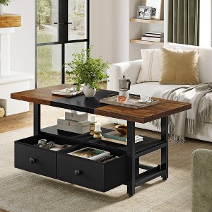 WOWLIVE Farmhouse Wood Coffee Table, Small Cocktail Table with 2 Drawers - 1 of 4