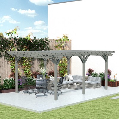 Gray Fir Wood Outdoor Pergola with Triple-Level Canopy