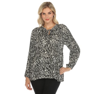 Women's Printed Peasant Blouse-White Mark