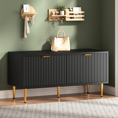 42 In Shoe Storage Bench for Entryway, Modern Fluted Shoe Cabinet with Storage, Compact Wooden Mudroom Bench for Hallway, Foyer, Entrance