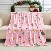 Christmas Blanket Soft Cozy Pink Throws with Snowman Snowflake Santa Claus and Xmas Trees Print,Warm Blanket Christmas Gift. - 3 of 4