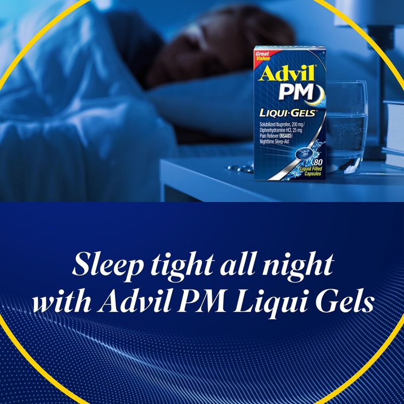 Advil PM Liqui-Gels Pain Reliever/Nighttime Sleep Aid Liquid Filled Capsules - Ibuprofen (NSAID), 4 of 13