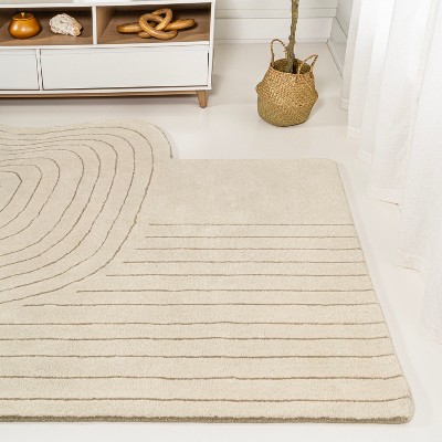 Ivory and Beige Abstract Handwoven Wool Area Rug, 5 ft. x 8 ft.