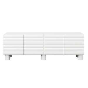 Gulches White TV Stand Entertainment Center Fits TVs up to 75 in with 4 Cabinets Wavy Doors Cable Holes Anti-Tip - 1 of 4