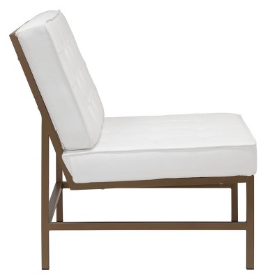 Mid-Century Modern White Leather Slipper Chair with Bronze Metal Frame