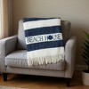HomeRoots 55" X 70" Navy Blue And White Stripe Cotton Beach House Embroidered Throw Blanket with Fringe - 2 of 4