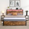 Bed Frame with Storage Headboard and 2 Drawers, LED Lights Bed with Charging Station - 2 of 4