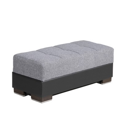 HomeRoots 50" Gray Black Brown and Gray Chenille And Faux Leather Storage Ottoman