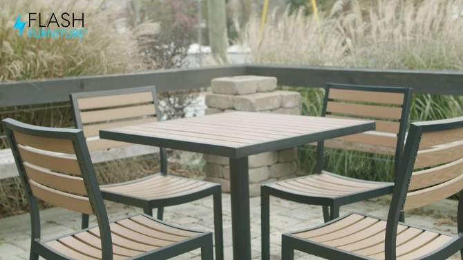 Flash Furniture Lark Outdoor Patio Bistro Dining Table Set with 4 Chairs and Faux Teak Poly Slats, 2 of 13, play video