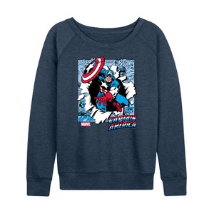 Women's - Marvel - Captain America Comic Book Panels Lightweight French Terry Wide Neck Long Sleeve Shirt - 1 of 4