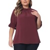 Agnes Orinda Women's Plus Size Work Office Pleated Mock Neck Flounce Sleeve Blouse - 2 of 4