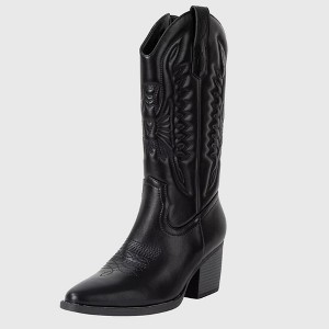 Alpine Swiss Sadie Womens Cowboy Boots Western Cowgirl Boots Mid Calf Chunky Block High Heel Booties - 1 of 4
