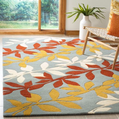 Handmade Tufted Blue and Multicolor Wool Area Rug