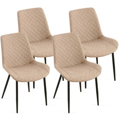 VYNXARIA Beige Set of 4 Leathaire Dining Chairs,Mid Century Modern Faux Leather Chairs Kitchen Living Room Armless Side Chair with Metal Legs Set Of 4
