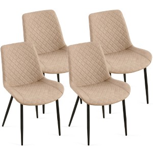 DOMETOUR Set of 4 PU Leather Dining Chairs Mid-Century Modern Armless Chair with Metal Legs For Kitchen Dining Room - 1 of 4