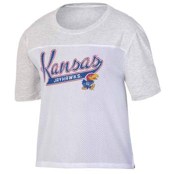 NCAA Kansas Jayhawks Women's White Mesh Yoke T-Shirt