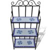 vidaXL Plant Stand Blue and white mosaic Iron frame and ceramic tile - 2 of 4