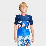 Boys' Sonic the Hedgehog Short Sleeve Rash Guard Swimsuit Top - Blue