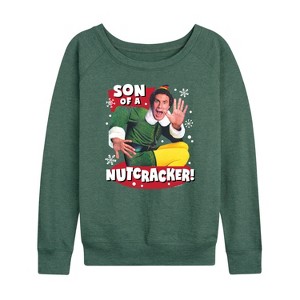Women's - ELF - Christmas Son Of A Nutcracker Lightweight French Terry Wide Neck Long Sleeve Shirt - 1 of 4