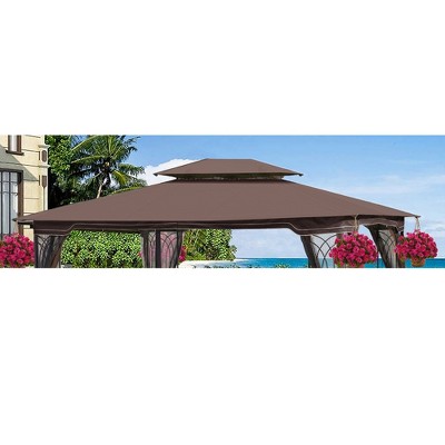 DOMETOUR 13x10 Ft Patio Double Roof Gazebo Replacement Canopy Top Fabric,Brown