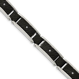 Black Bow Jewelry 11mm Two-Tone Stainless Steel, CZ, Blk Carbon Fiber Bracelet, 8.75 In - 1 of 4