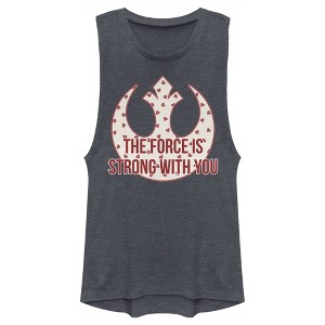 Juniors Womens Star Wars The Force Is Strong Valentine Rebel Logo Festival Muscle Tee - 1 of 4