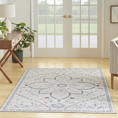 Nicole Curtis Blue Floral Cotton Synthetic 5' x 7' Area Rug