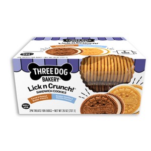 Three Dog Bakery Lick n' Crunch Carob with Peanut Butter Filling and Golden Vanilla Flavor Dog Treats - 26oz - 1 of 4